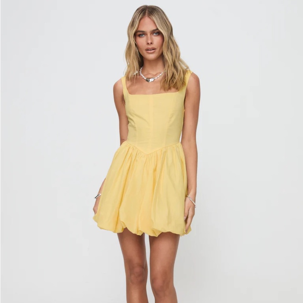 Yellow Bubble Hem Mini Dress - Picture 2 of 6